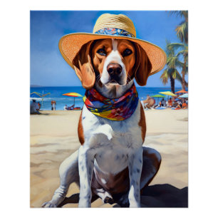 Beagle on Beach, summer gift for dog lovers  Poster