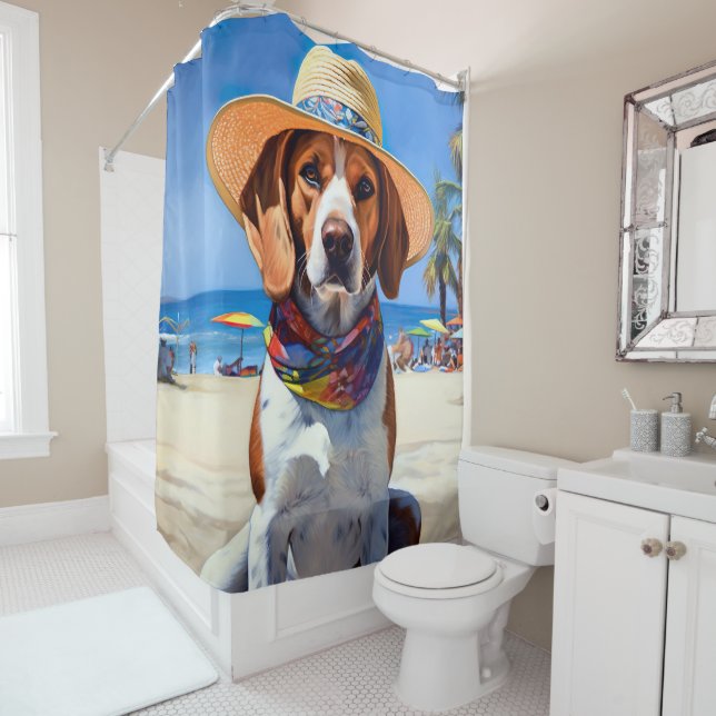 Beagle on Beach, summer gift for dog lovers  Shower Curtain (In Situ)