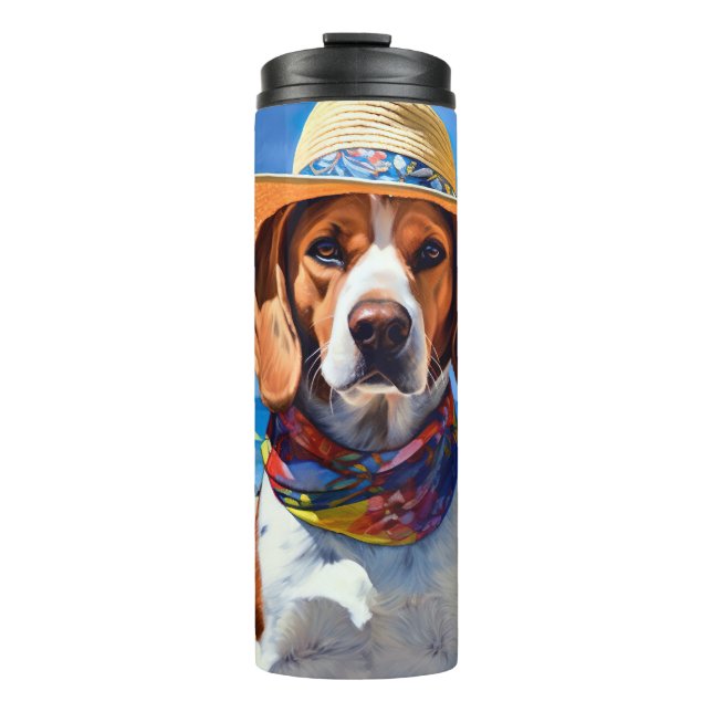 Beagle on Beach, summer gift for dog lovers  Thermal Tumbler (Front)