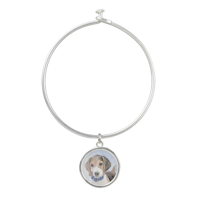 Beagle Painting - Cute Original Dog Art Bangle Bracelet (Front)
