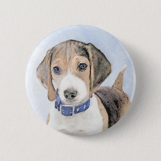 Beagle Painting - Cute Original Dog Art Button (Front)