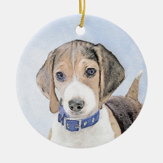 Beagle Painting - Cute Original Dog Art Ceramic Ornament (Front)