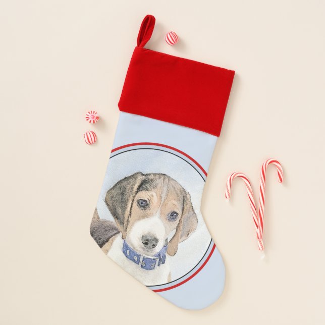 Beagle Painting - Cute Original Dog Art Christmas Stocking (Front)