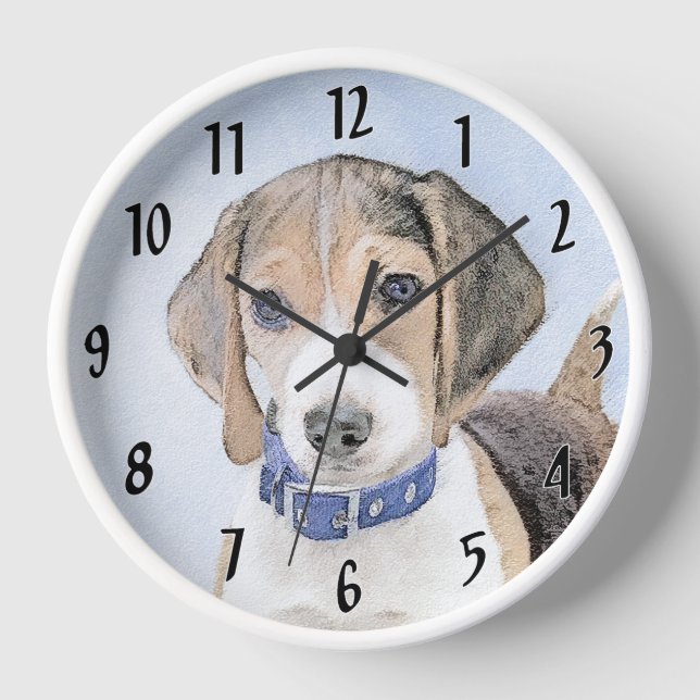 Beagle Painting - Cute Original Dog Art Clock (Front)