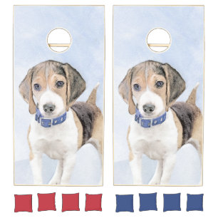Beagle Painting - Cute Original Dog Art Cornhole Set