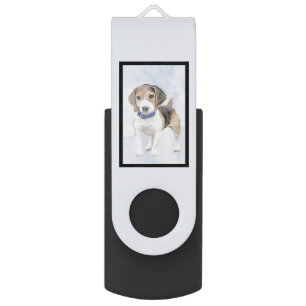 Beagle Painting - Cute Original Dog Art Flash Drive
