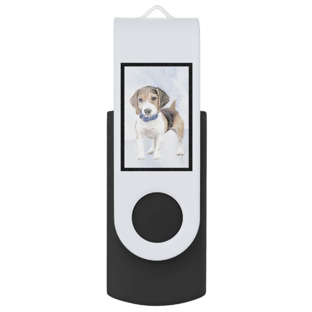 Beagle Painting - Cute Original Dog Art Flash Drive (Back (Vertical))