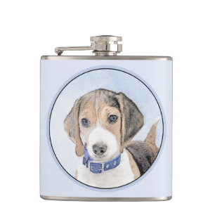 Beagle Painting - Cute Original Dog Art Flask