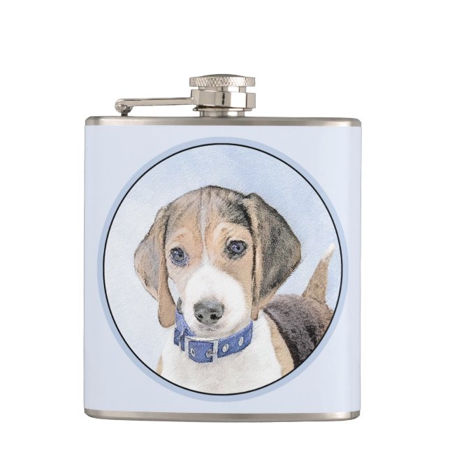 Beagle Painting - Cute Original Dog Art Flask (Front)