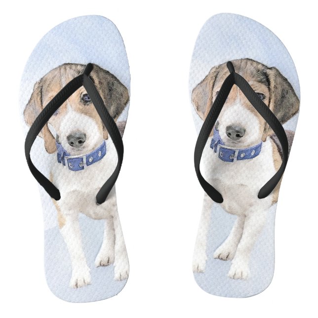 Beagle Painting - Cute Original Dog Art Flip Flops (Footbed)