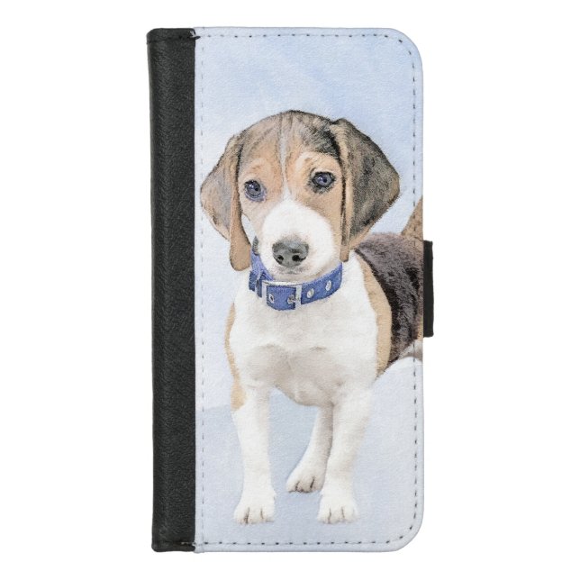 Beagle Painting - Cute Original Dog Art iPhone Wallet Case (Front)