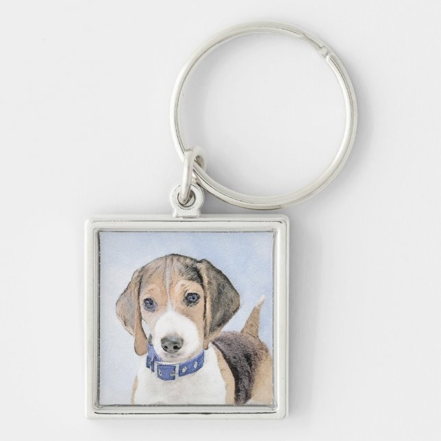 Beagle Painting - Cute Original Dog Art Keychain (Front)