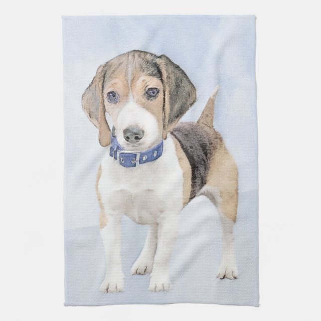 Beagle Painting - Cute Original Dog Art Kitchen Towel (Vertical)