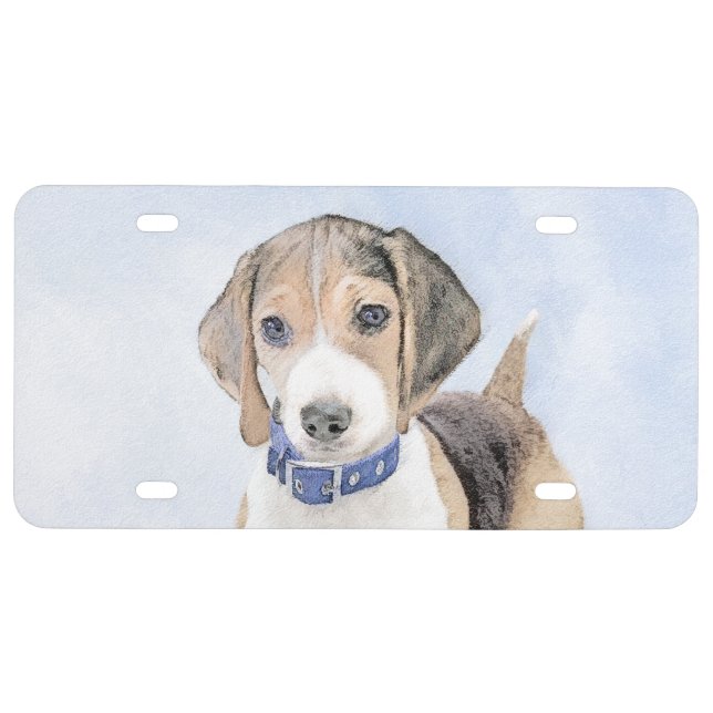 Beagle Painting - Cute Original Dog Art License Plate (Front)