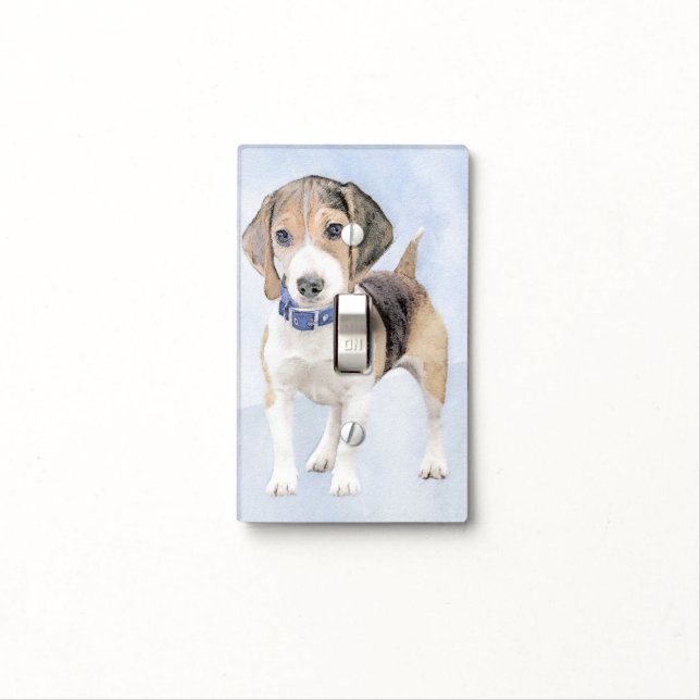 Beagle Painting - Cute Original Dog Art Light Switch Cover (In Situ)