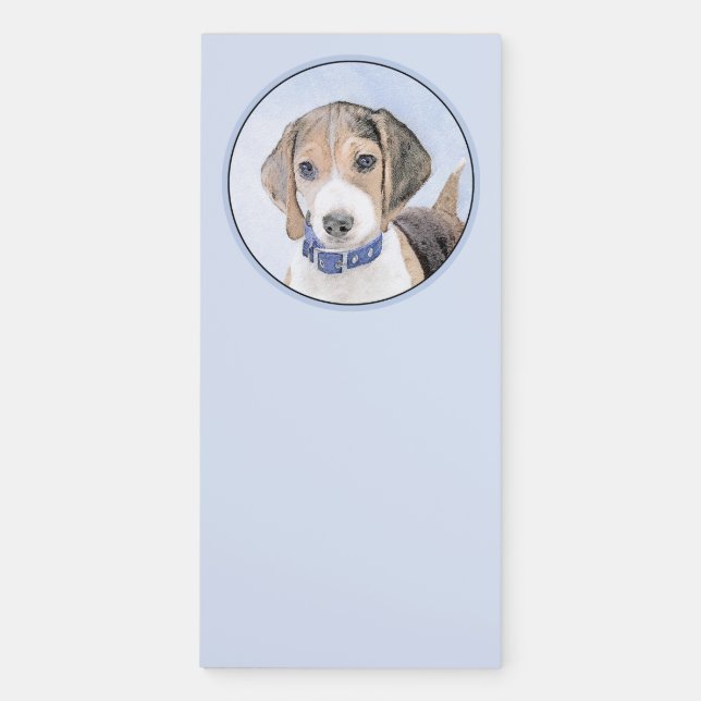 Beagle Painting - Cute Original Dog Art Magnetic Notepad (Front)