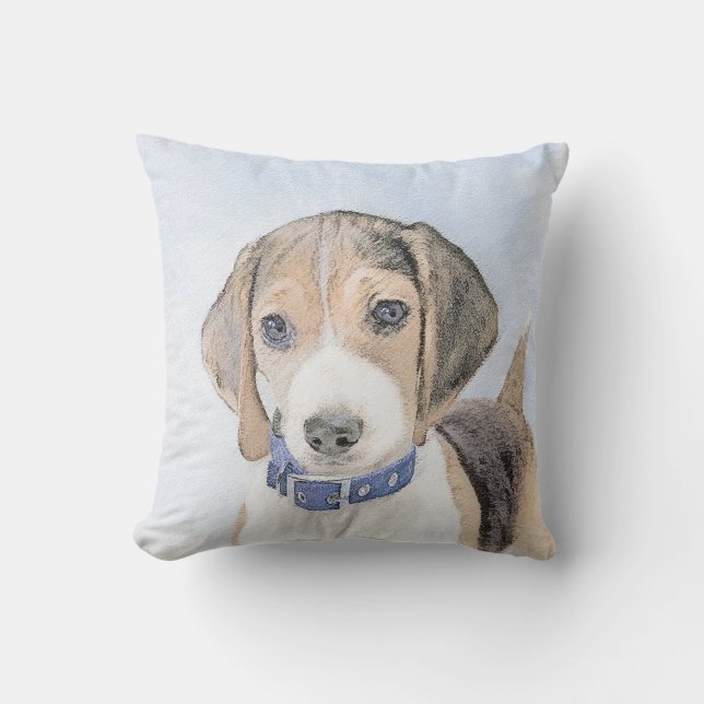 Beagle Painting - Cute Original Dog Art Outdoor Pillow (Front)