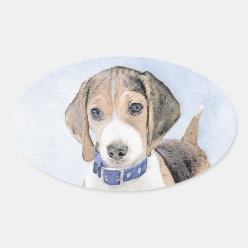 Beagle Painting _ Cute Original Dog Art Oval Sticker
