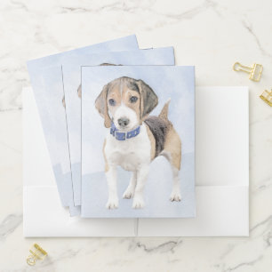 Beagle Painting - Cute Original Dog Art Pocket Folder