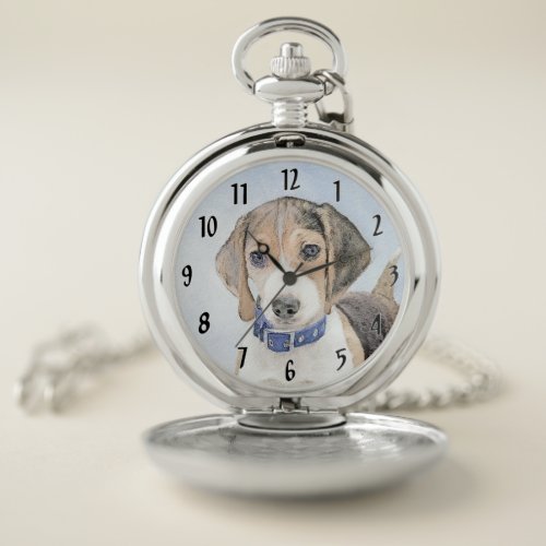 Beagle Painting _ Cute Original Dog Art Pocket Watch