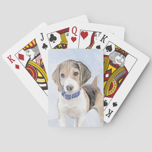 Beagle Painting - Cute Original Dog Art Poker Cards (Back)