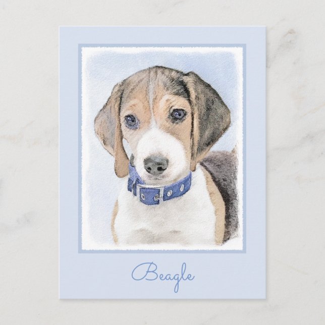 Beagle Painting - Cute Original Dog Art Postcard (Front)