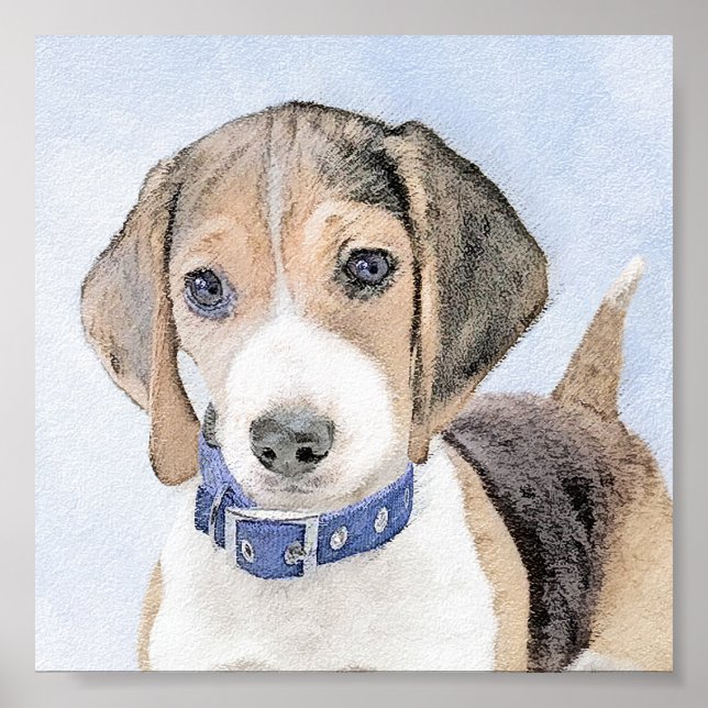Beagle Painting - Cute Original Dog Art Poster (Front)