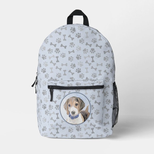 Beagle Painting - Cute Original Dog Art Printed Backpack (Front)