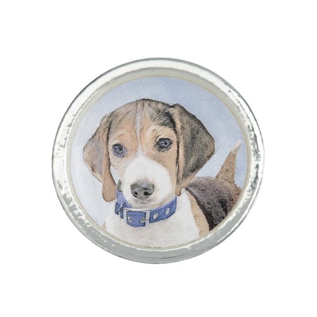 Beagle Painting - Cute Original Dog Art Ring (Front)