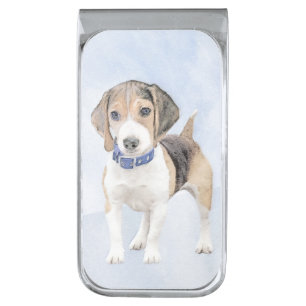 Beagle Painting - Cute Original Dog Art Silver Finish Money Clip