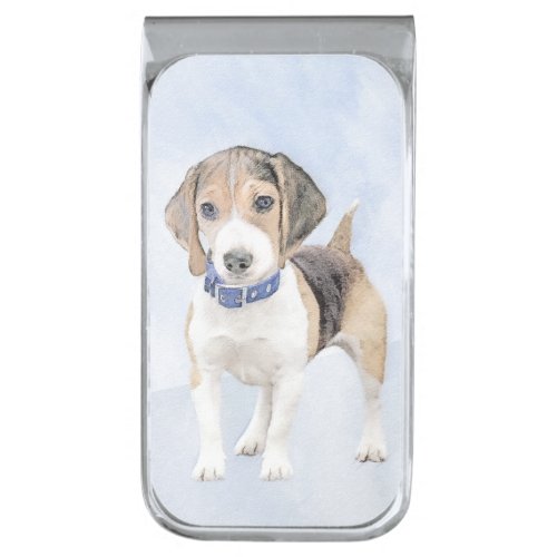 Beagle Painting _ Cute Original Dog Art Silver Finish Money Clip