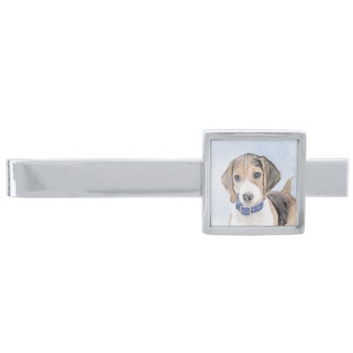 Beagle Painting _ Cute Original Dog Art Silver Finish Tie Bar