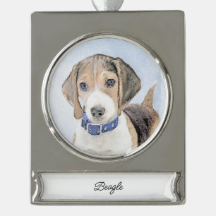 Beagle Painting - Cute Original Dog Art Silver Plated Banner Ornament