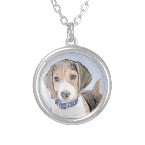 Beagle Painting _ Cute Original Dog Art Silver Plated Necklace