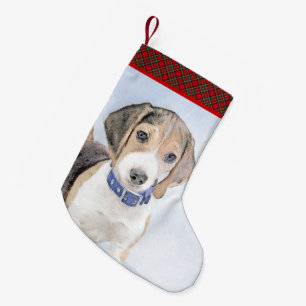 Beagle Painting - Cute Original Dog Art Small Christmas Stocking