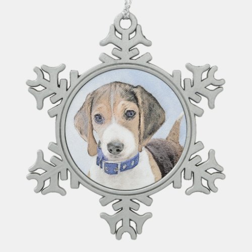 Beagle Painting _ Cute Original Dog Art Snowflake Pewter Christmas Ornament