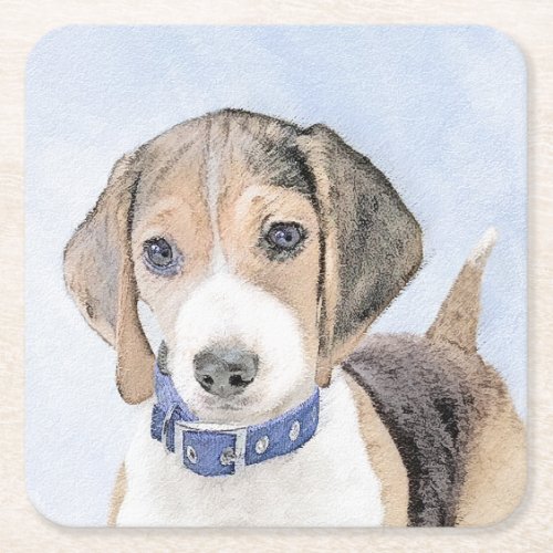Beagle Painting _ Cute Original Dog Art Square Paper Coaster