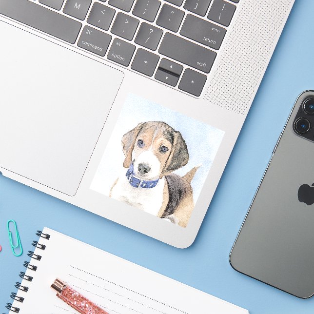 Beagle Painting - Cute Original Dog Art Sticker (Laptop w/ iPhone)