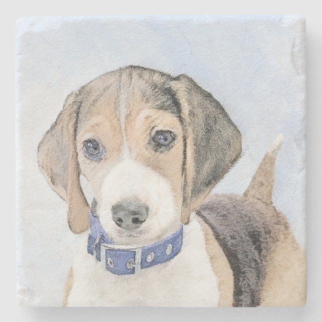 Beagle Painting - Cute Original Dog Art Stone Coaster (Front)