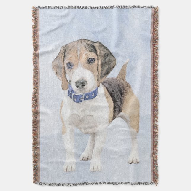 Beagle Painting - Cute Original Dog Art Throw Blanket (Front Vertical)