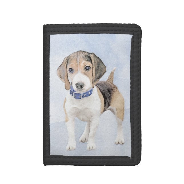 Beagle Painting - Cute Original Dog Art Tri-fold Wallet (Front Vertical)