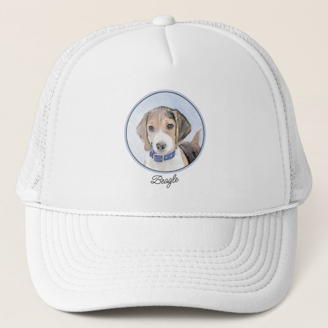 Beagle Painting - Cute Original Dog Art Trucker Hat (Front)