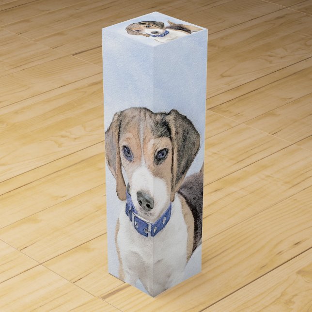 Beagle Painting - Cute Original Dog Art Wine Box (Front)