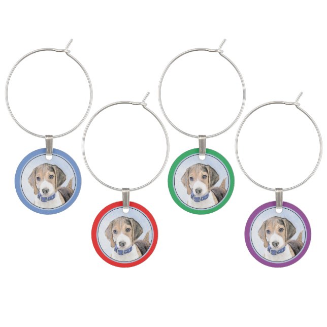 Beagle Painting - Cute Original Dog Art Wine Charm (Staggered)