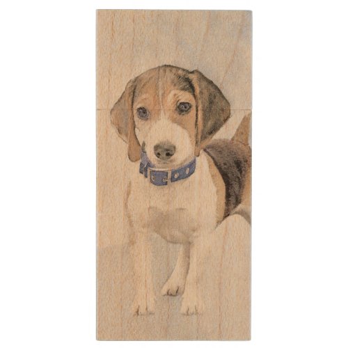 Beagle Painting _ Cute Original Dog Art Wood Flash Drive