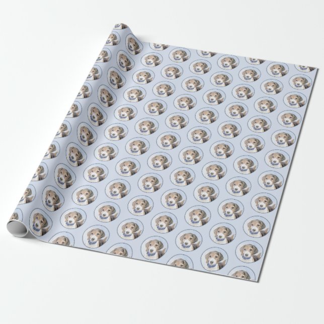 Beagle Painting - Cute Original Dog Art Wrapping Paper (Unrolled)
