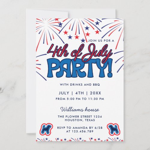 Beagle Patriotic Fireworks 4th Of July BBQ Party Invitation