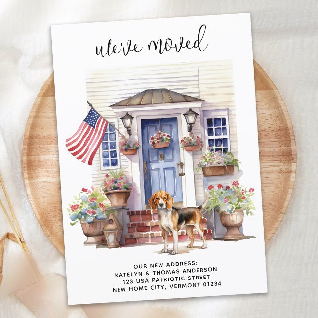 Beagle Patriotic Personalized Pet Dog Moving Announcement (Creator Uploaded)