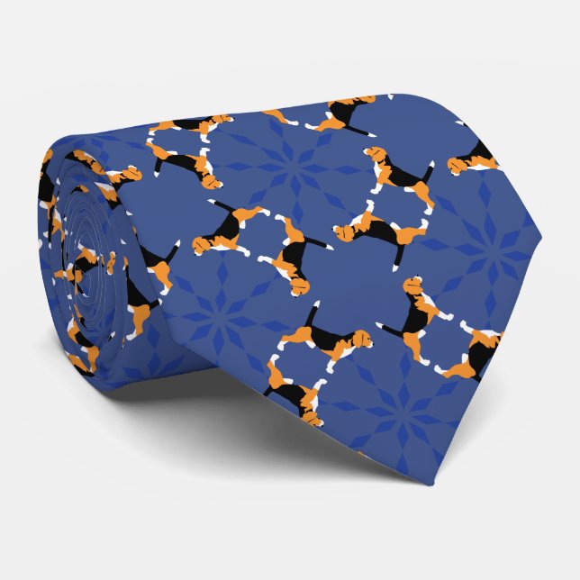 Beagle Pattern blue Neck Tie (Rolled)