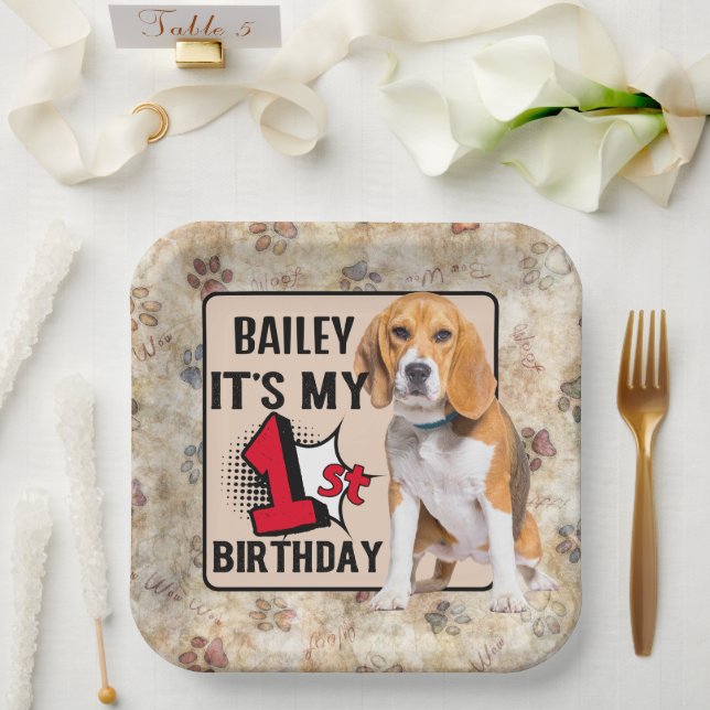 Beagle Personalized 1st birthday party Paper Plates (Wedding)